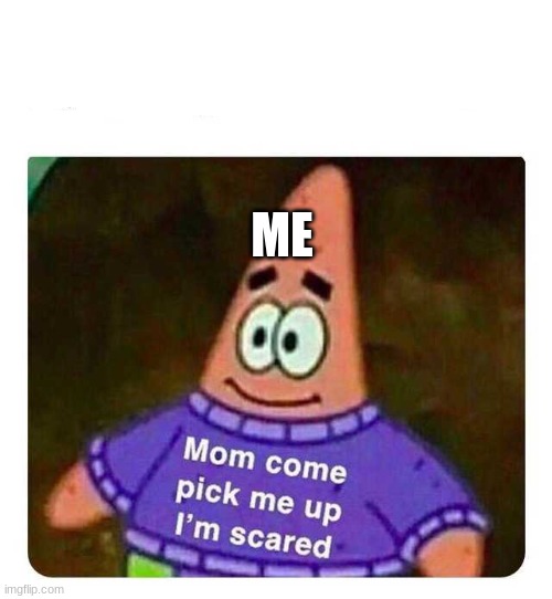 Patrick Mom come pick me up I'm scared | ME | image tagged in patrick mom come pick me up i'm scared | made w/ Imgflip meme maker