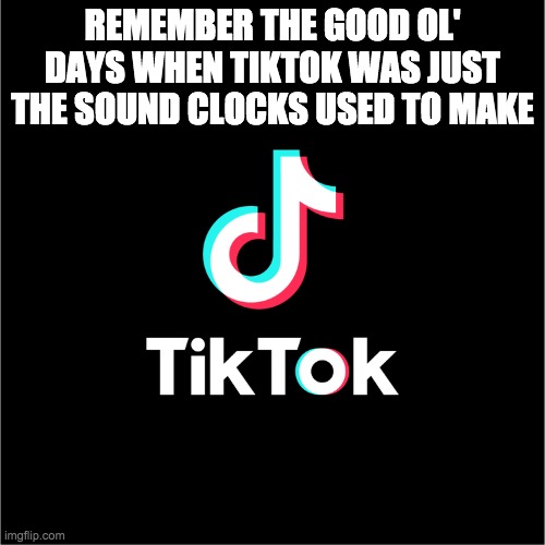 tiktok logo | REMEMBER THE GOOD OL' DAYS WHEN TIKTOK WAS JUST THE SOUND CLOCKS USED TO MAKE | image tagged in tiktok logo | made w/ Imgflip meme maker