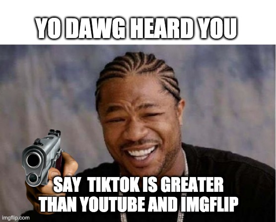 say goodbye | YO DAWG HEARD YOU; SAY  TIKTOK IS GREATER THAN YOUTUBE AND IMGFLIP | image tagged in memes,yo dawg heard you | made w/ Imgflip meme maker