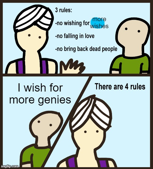 Yeah this is big brain time | more wishes; I wish for more genies | image tagged in genie rules meme | made w/ Imgflip meme maker