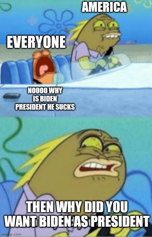 Bruh | AMERICA; EVERYONE; NOOOO WHY IS BIDEN PRESIDENT HE SUCKS; THEN WHY DID YOU WANT BIDEN AS PRESIDENT | image tagged in then why did you ask for it | made w/ Imgflip meme maker