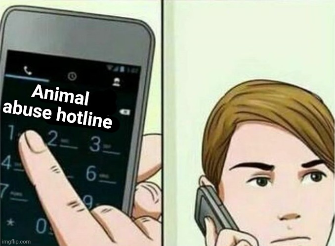 Calling 911 | Animal abuse hotline | image tagged in calling 911 | made w/ Imgflip meme maker