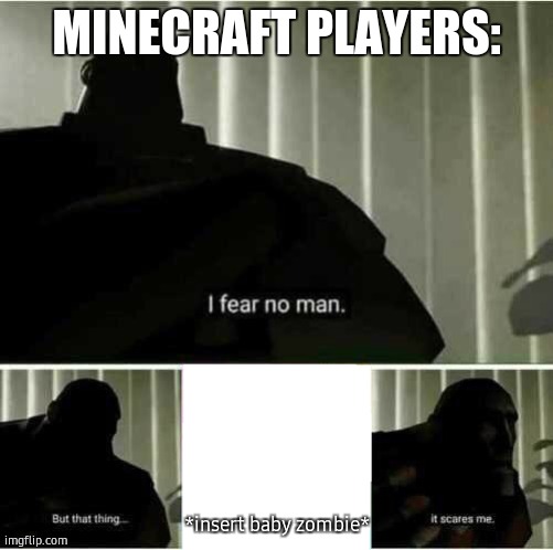 they are deadly | MINECRAFT PLAYERS:; *insert baby zombie* | image tagged in i fear no man,minecraft,zombies,baby | made w/ Imgflip meme maker