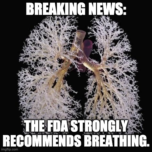 lungs | BREAKING NEWS:; THE FDA STRONGLY
RECOMMENDS BREATHING. | image tagged in lungs | made w/ Imgflip meme maker