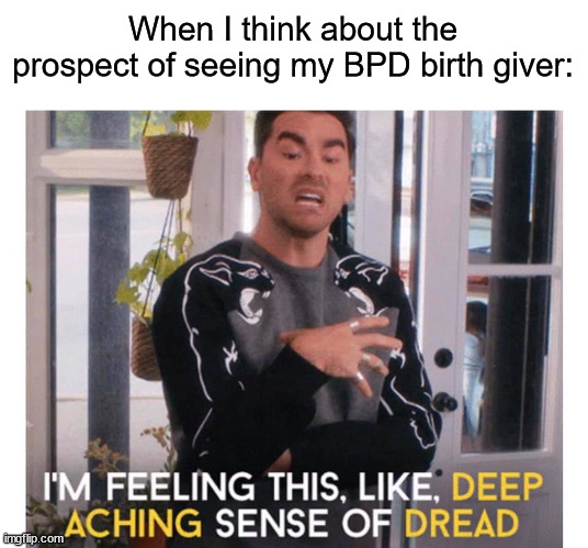When I think about the prospect of seeing my BPD birth giver: | image tagged in bpd,parents,shits creek | made w/ Imgflip meme maker