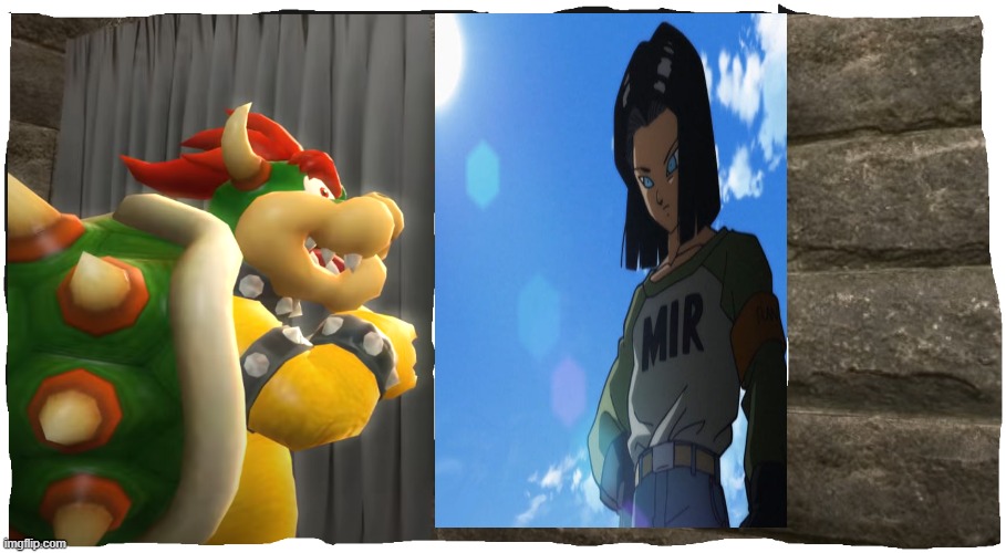 Bowser encounters Android 17 | image tagged in bowser sees some bullshit,memes,smg4,bowser,dragon ball,android 17 | made w/ Imgflip meme maker