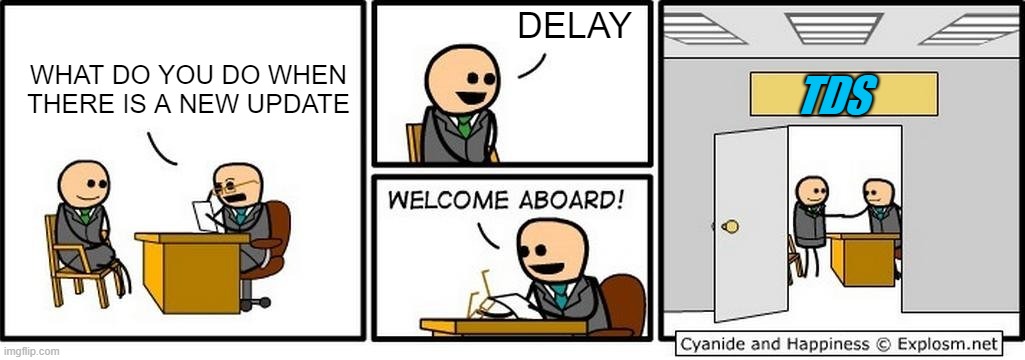 title | DELAY; WHAT DO YOU DO WHEN THERE IS A NEW UPDATE; TDS | image tagged in roblox | made w/ Imgflip meme maker