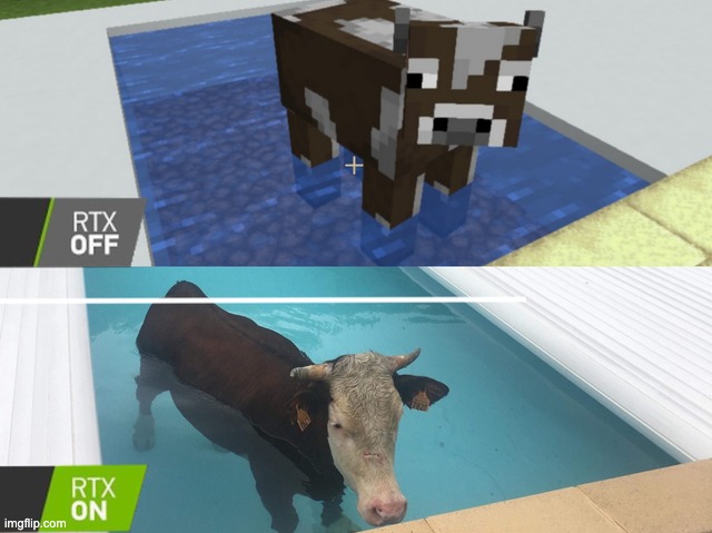 image tagged in rtx on and off,cow | made w/ Imgflip meme maker
