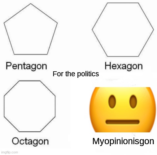 Bru | For the politics; Myopinionisgon | image tagged in memes,pentagon hexagon octagon | made w/ Imgflip meme maker