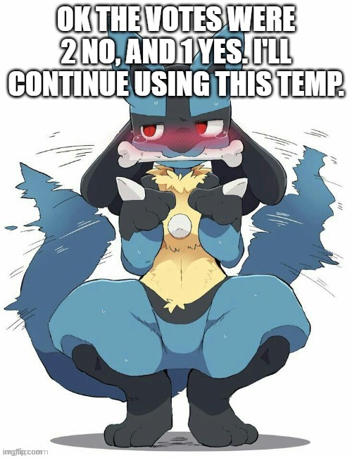 Lucario | OK THE VOTES WERE 2 NO, AND 1 YES. I'LL CONTINUE USING THIS TEMP. | image tagged in lucario | made w/ Imgflip meme maker