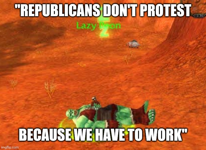 More Work? | "REPUBLICANS DON'T PROTEST; BECAUSE WE HAVE TO WORK" | image tagged in republicans,gop,conservatives,work,protest,lazy peon | made w/ Imgflip meme maker