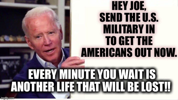 You Stupid Stupid Incompetent Son of a Bitch | HEY JOE, SEND THE U.S. MILITARY IN TO GET THE AMERICANS OUT NOW. EVERY MINUTE YOU WAIT IS ANOTHER LIFE THAT WILL BE LOST!! | image tagged in biden behind his wall,joe biden is not a complete moron,he has some parts that are missing | made w/ Imgflip meme maker