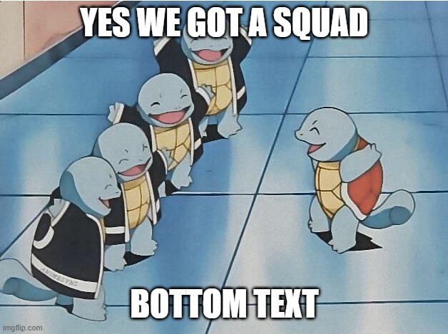 squirtle squad | YES WE GOT A SQUAD BOTTOM TEXT | image tagged in squirtle squad | made w/ Imgflip meme maker
