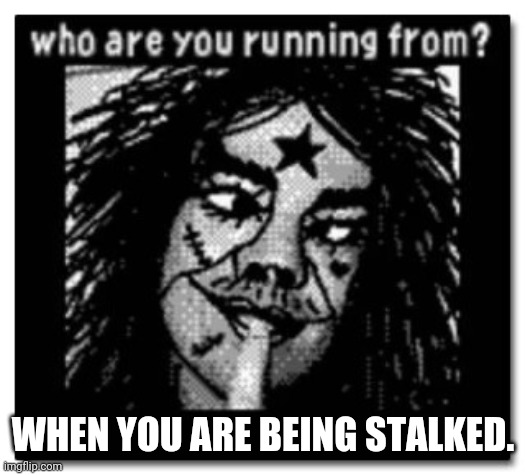 Creepy Gameboy Camera man | WHEN YOU ARE BEING STALKED. | image tagged in creepy gameboy camera man | made w/ Imgflip meme maker