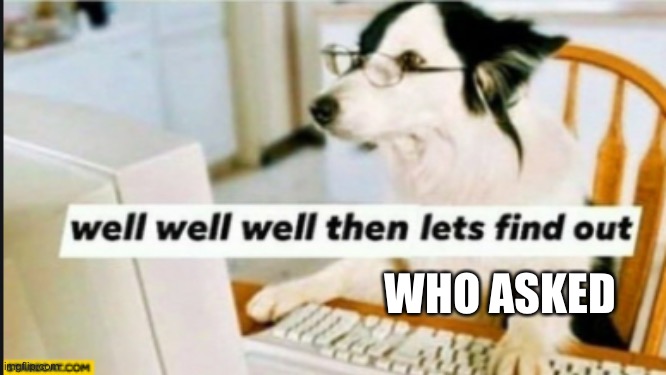 well well well then lets find out | WHO ASKED | image tagged in well well well then lets find out | made w/ Imgflip meme maker