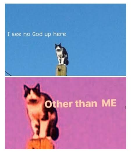 High Quality I see no god up here except me Blank Meme Template