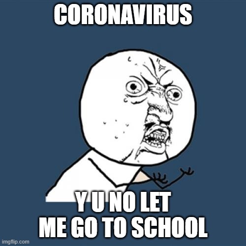 Y U No | CORONAVIRUS; Y U NO LET ME GO TO SCHOOL | image tagged in memes,y u no | made w/ Imgflip meme maker