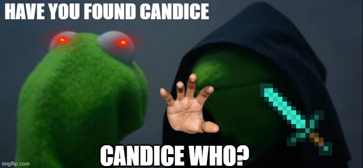 CANDICE | HAVE YOU FOUND CANDICE; CANDICE WHO? | image tagged in memes,evil kermit | made w/ Imgflip meme maker