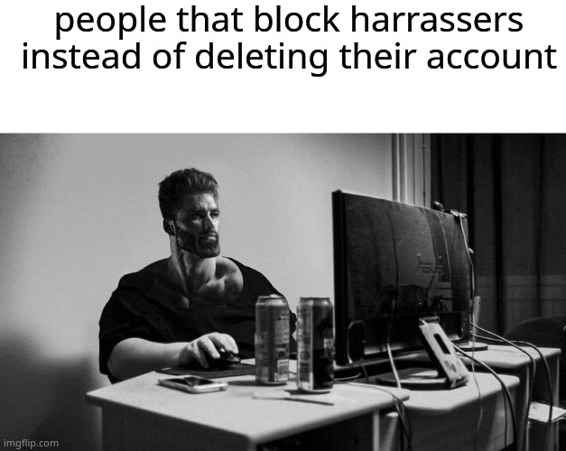 people that block harrassers instead of deleting their account | image tagged in blank white template | made w/ Imgflip meme maker