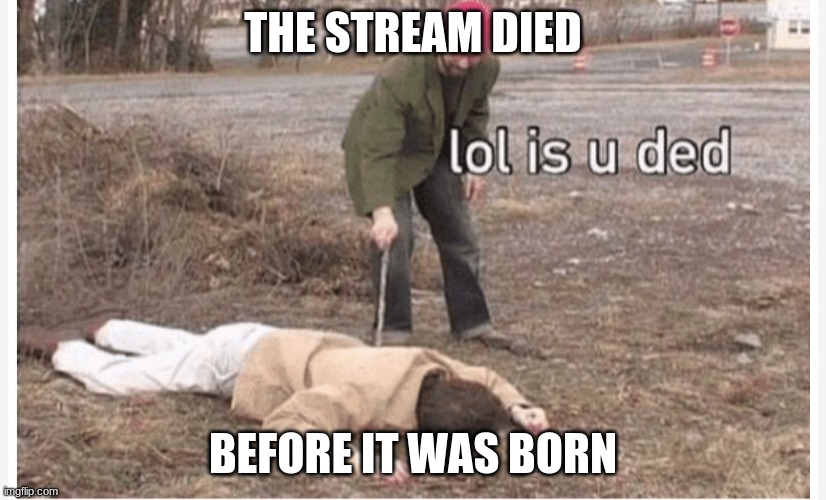 Lol is u ded | THE STREAM DIED; BEFORE IT WAS BORN | image tagged in lol is u ded | made w/ Imgflip meme maker