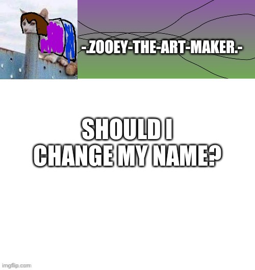 SHOULD I CHANGE MY NAME? | image tagged in zooey's shitpost temp | made w/ Imgflip meme maker