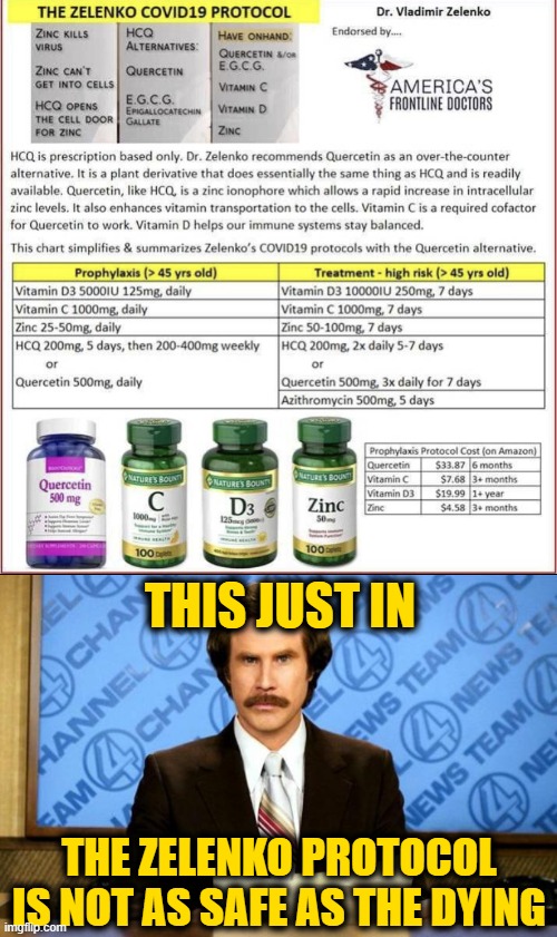 THIS JUST IN; THE ZELENKO PROTOCOL IS NOT AS SAFE AS THE DYING | image tagged in breaking news | made w/ Imgflip meme maker