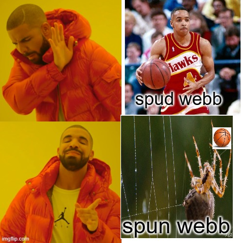 webb | spud webb; spun webb | image tagged in memes,drake hotline bling | made w/ Imgflip meme maker
