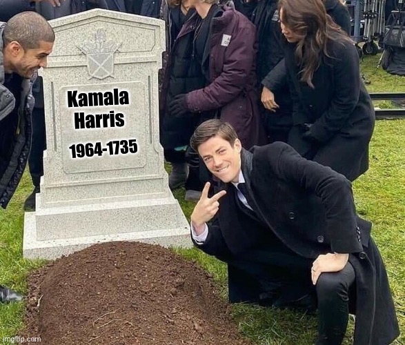 Peace sign tombstone | Kamala Harris 1964-1735 | image tagged in peace sign tombstone | made w/ Imgflip meme maker