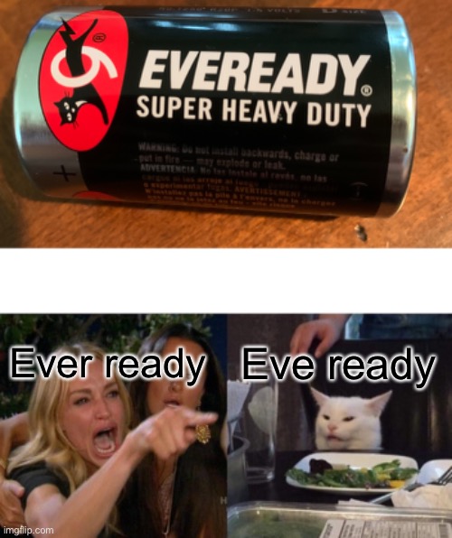 Ever Eady | Ever ready; Eve ready | image tagged in memes,woman yelling at cat | made w/ Imgflip meme maker