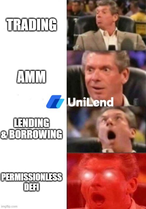 Mr. McMahon reaction | TRADING; AMM; LENDING & BORROWING; PERMISSIONLESS DEFI | image tagged in mr mcmahon reaction | made w/ Imgflip meme maker