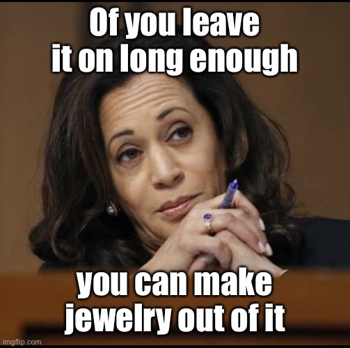 Kamala Harris  | Of you leave it on long enough you can make jewelry out of it | image tagged in kamala harris | made w/ Imgflip meme maker