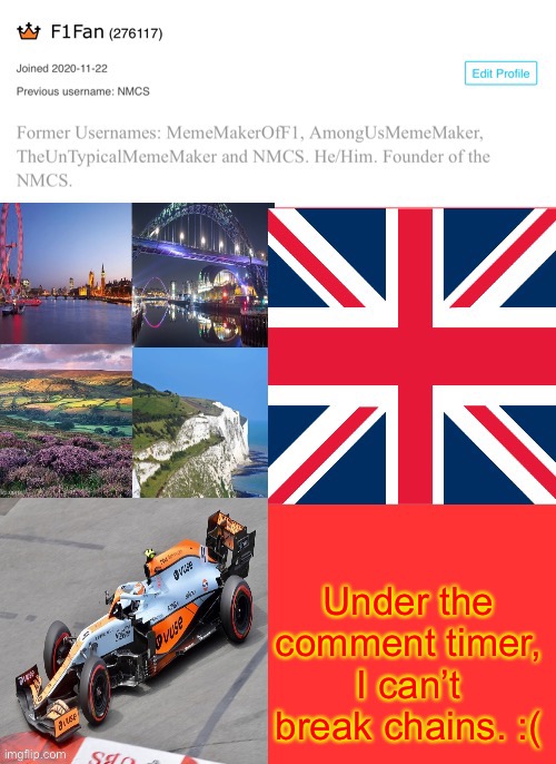 Still trying to work out which mod comment timed me. | Under the comment timer, I can’t break chains. :( | image tagged in f1fan announcement template | made w/ Imgflip meme maker