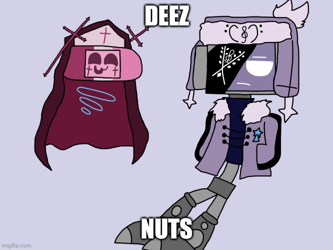 Sarvody and Ruvdroid | DEEZ; NUTS | image tagged in sarvody and ruvdroid | made w/ Imgflip meme maker