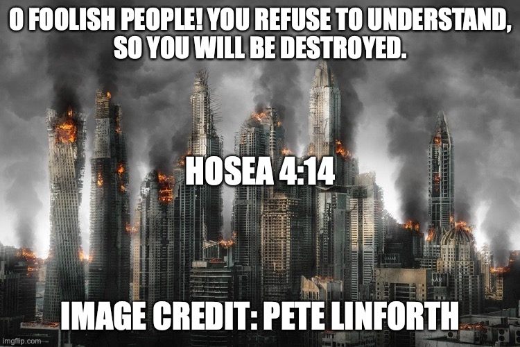 Repent or Perish | O FOOLISH PEOPLE! YOU REFUSE TO UNDERSTAND,
SO YOU WILL BE DESTROYED. HOSEA 4:14; IMAGE CREDIT: PETE LINFORTH | image tagged in stubborn | made w/ Imgflip meme maker