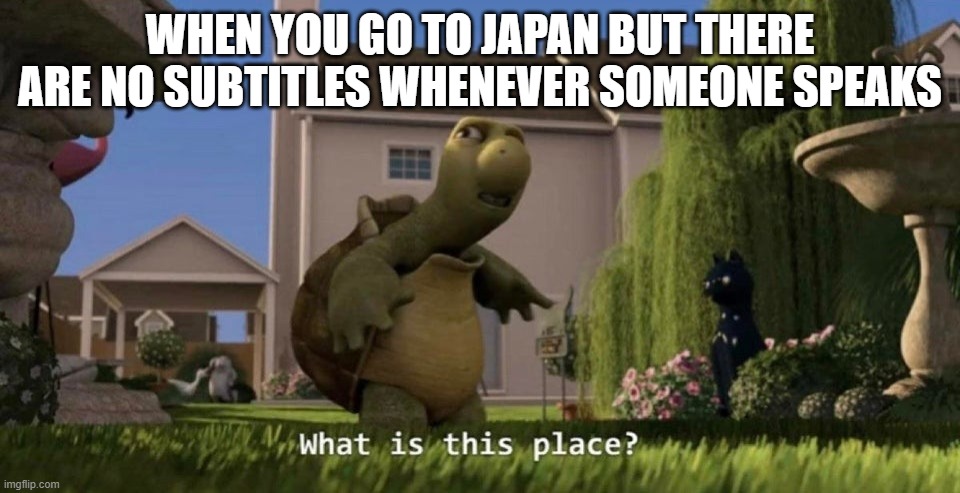 What is this place | WHEN YOU GO TO JAPAN BUT THERE ARE NO SUBTITLES WHENEVER SOMEONE SPEAKS | image tagged in what is this place | made w/ Imgflip meme maker