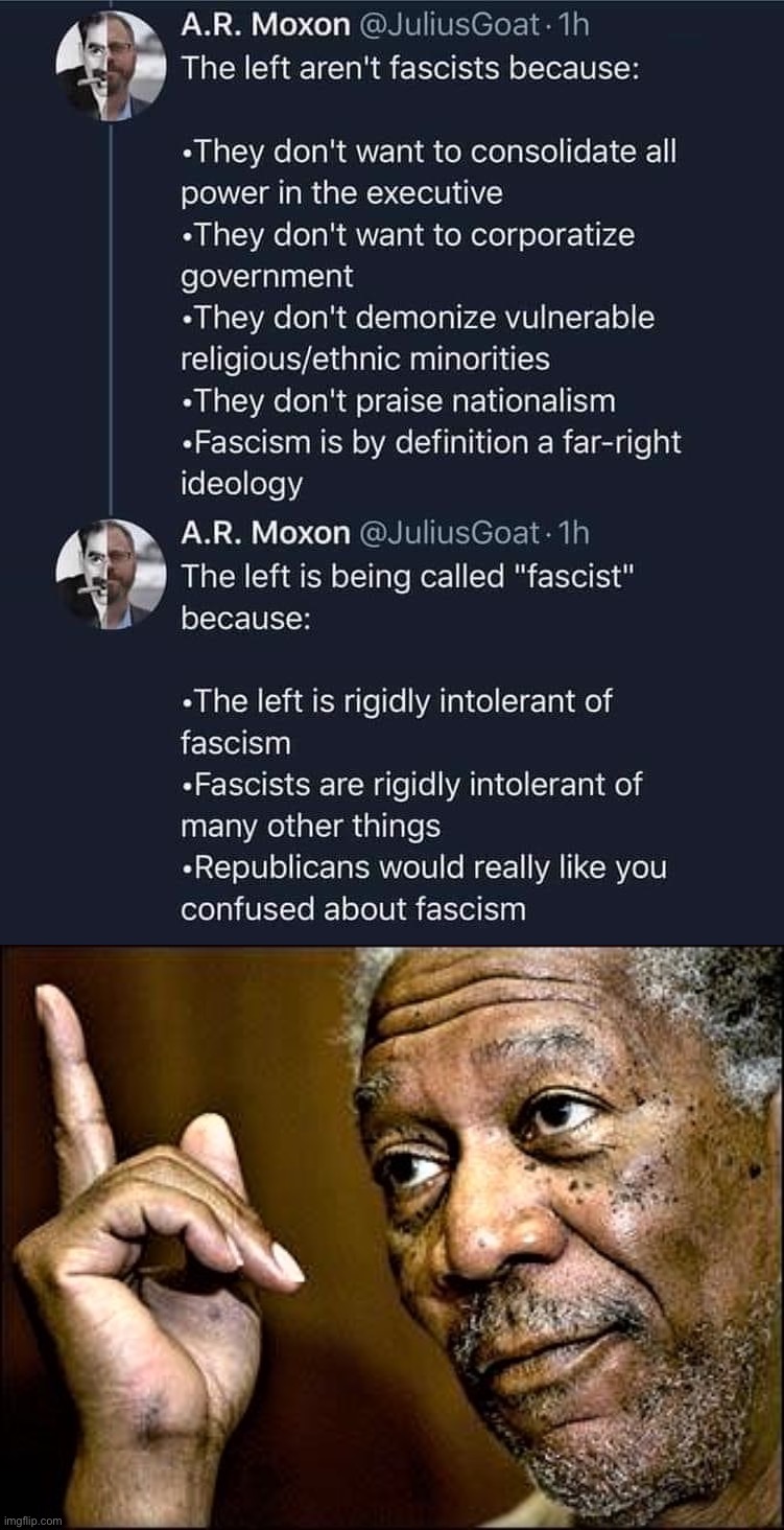 image tagged in the left is not fascist,morgan freeman this hq | made w/ Imgflip meme maker