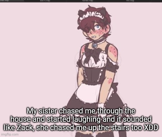 Maid Carl | My sister chased me through the house and started laughing and it sounded like Zack, she chased me up the stairs too XDD | image tagged in maid carl | made w/ Imgflip meme maker