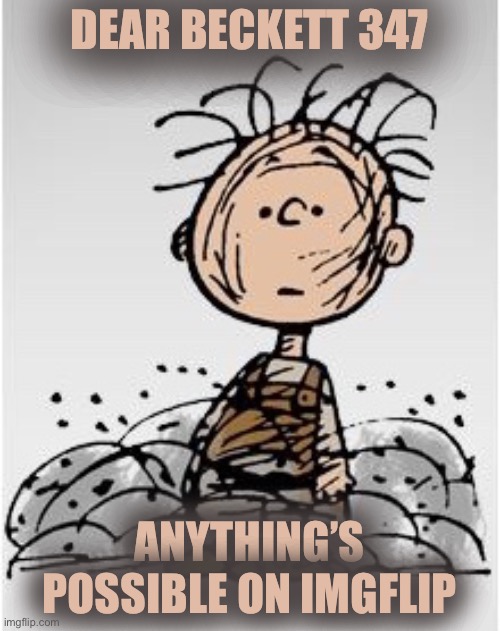 Pig Pen | DEAR BECKETT 347; ANYTHING’S POSSIBLE ON IMGFLIP | image tagged in pig pen,memes,funny,beckett437 | made w/ Imgflip meme maker