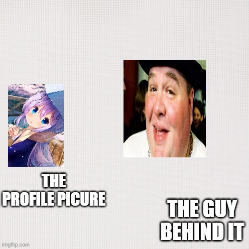 bruh | THE PROFILE PICURE; THE GUY BEHIND IT | image tagged in modern problems | made w/ Imgflip meme maker