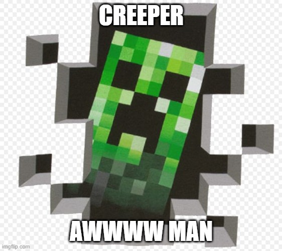 creeper | CREEPER; AWWWW MAN | image tagged in minecraft creeper | made w/ Imgflip meme maker