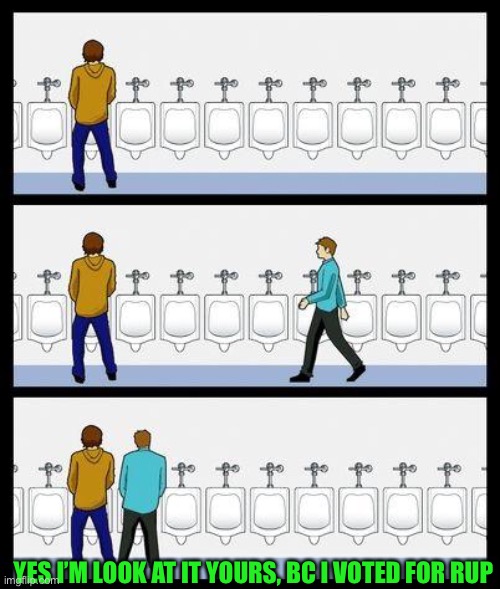 Pretty accurate depreciation, vote Pepe to protect your Pepe those rupists eye | YES I’M LOOK AT IT YOURS, BC I VOTED FOR RUP | image tagged in urinal guy,rup is a grapist | made w/ Imgflip meme maker