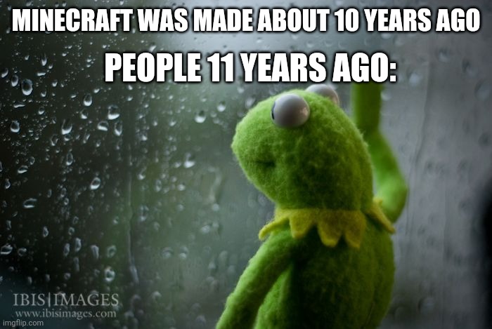kermit window | PEOPLE 11 YEARS AGO:; MINECRAFT WAS MADE ABOUT 10 YEARS AGO | image tagged in kermit window | made w/ Imgflip meme maker