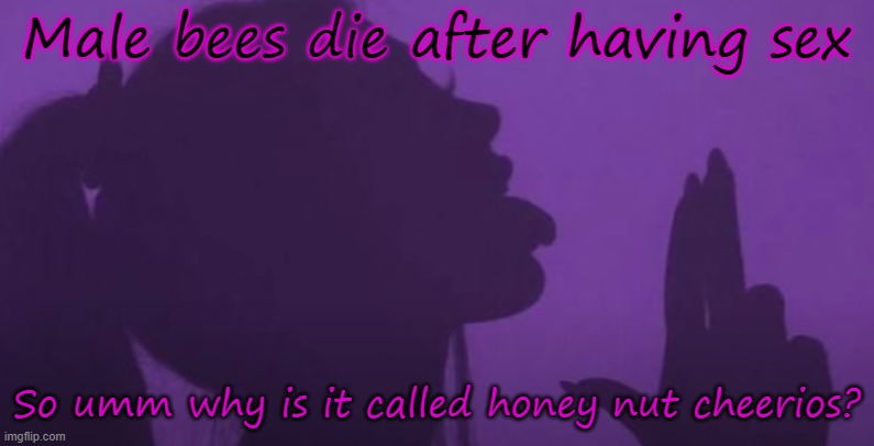 Male bees die after having sex; So umm why is it called honey nut cheerios? | made w/ Imgflip meme maker