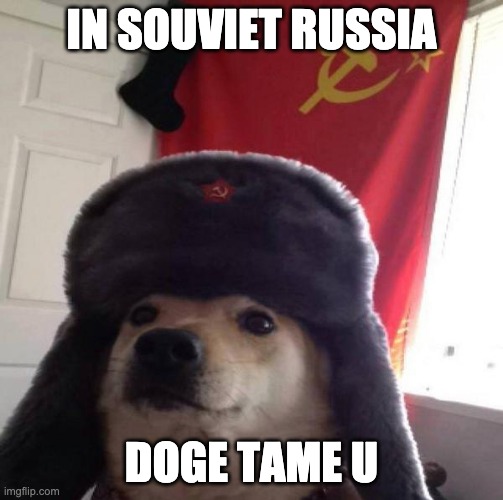 in souviet russia,dog tame YOU | IN SOUVIET RUSSIA; DOGE TAME U | image tagged in russian doge | made w/ Imgflip meme maker
