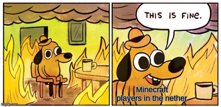 This Is Fine Meme | Minecraft players in the nether | image tagged in memes,this is fine | made w/ Imgflip meme maker