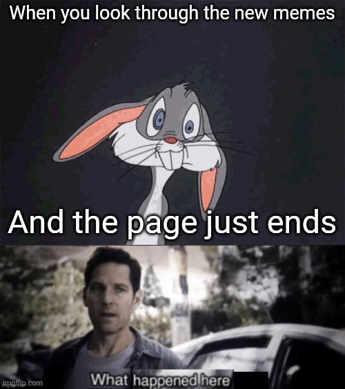You have to wonder, right? |  When you look through the new memes; And the page just ends | image tagged in bugs bunny crazy face,what happened here,new memes,ran out,funny memes | made w/ Imgflip meme maker
