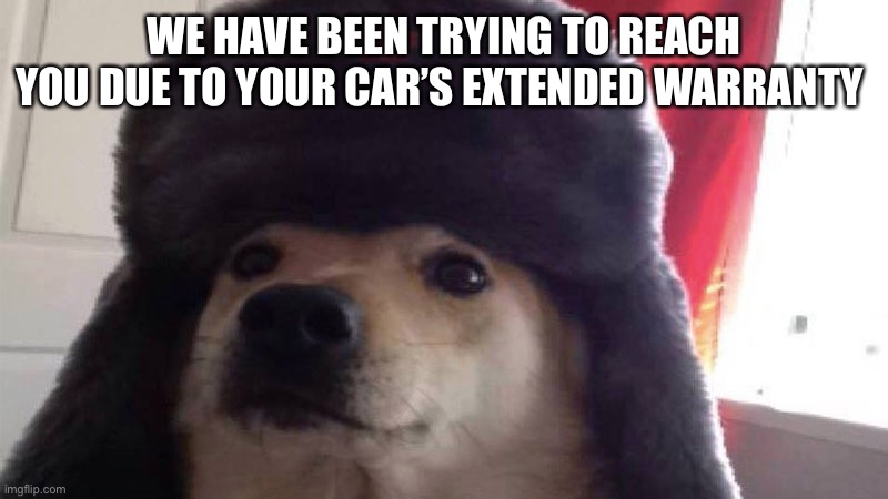 Communist dog | WE HAVE BEEN TRYING TO REACH YOU DUE TO YOUR CAR’S EXTENDED WARRANTY | image tagged in memes | made w/ Imgflip meme maker