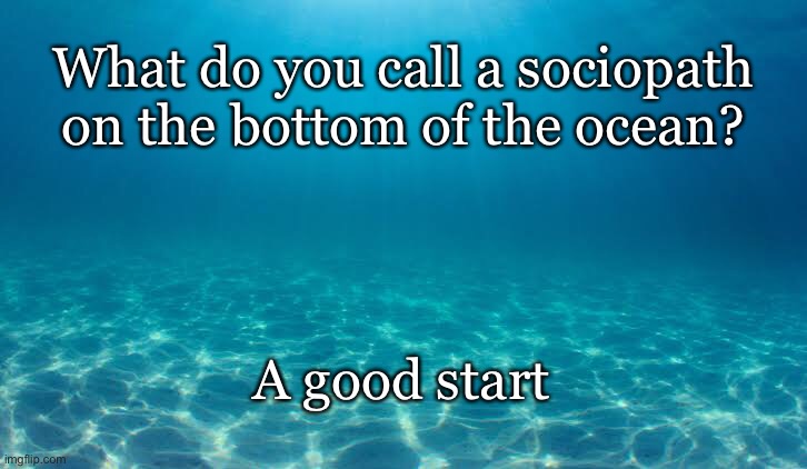 Sociopaths | What do you call a sociopath on the bottom of the ocean? A good start | image tagged in sociopath | made w/ Imgflip meme maker