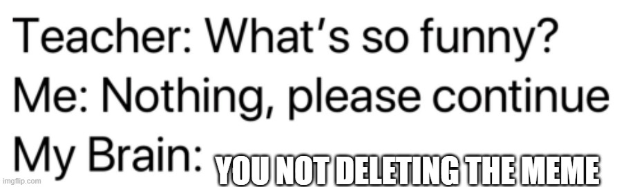 Teacher: What's so funny? | YOU NOT DELETING THE MEME | image tagged in teacher what's so funny | made w/ Imgflip meme maker