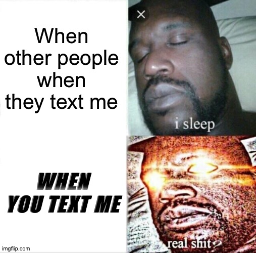 FR my online friends | When other people when they text me; WHEN YOU TEXT ME | image tagged in memes,sleeping shaq | made w/ Imgflip meme maker